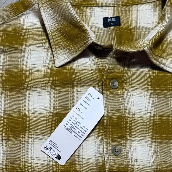 NWT Uniqlo Men’s Casual Long Sleeve Button Down Flannel Shirt Tan Tellow Size XL - Picture 5 of 12